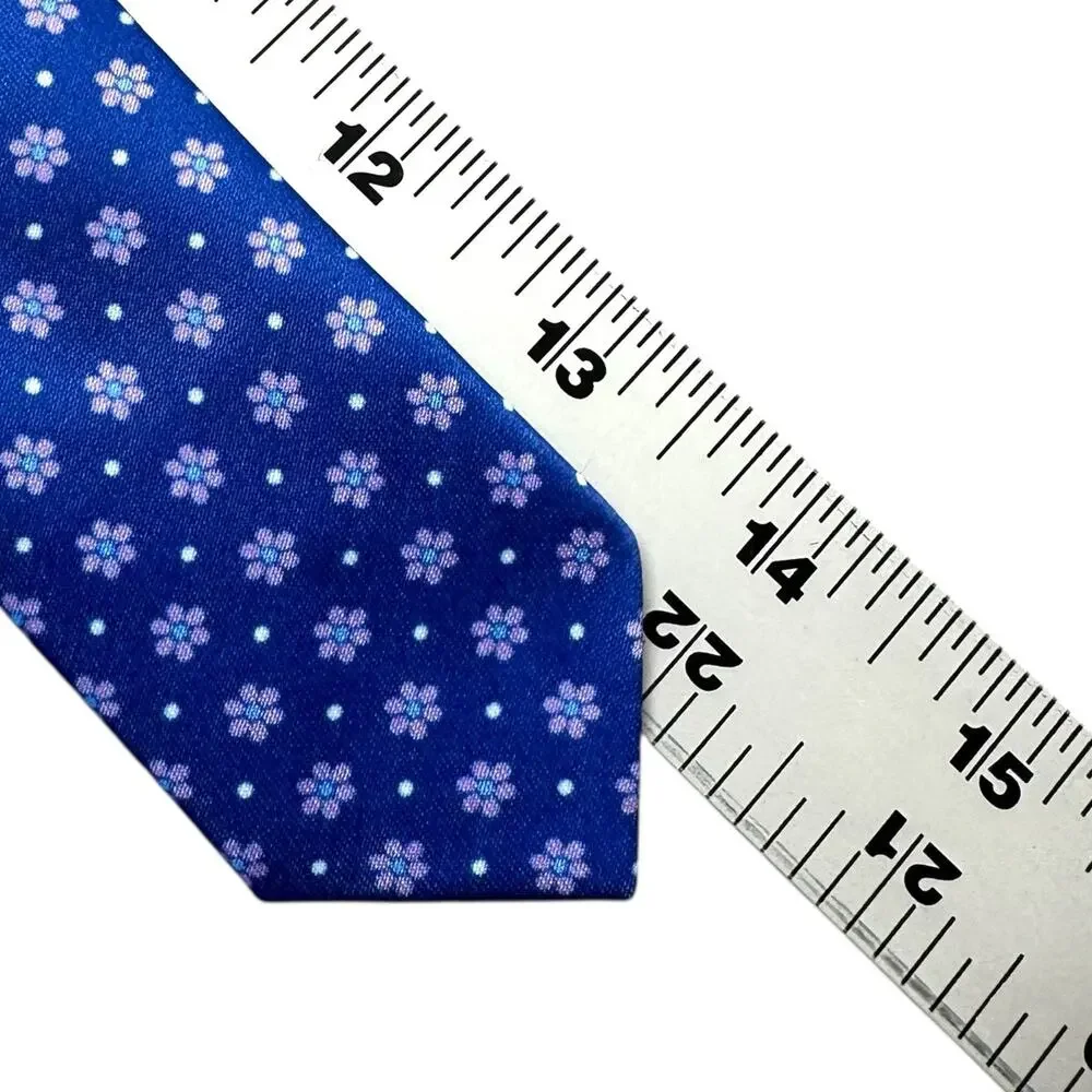 Kids Slim Tie Clip On Necktie Boys Blue Floral Pre-tied 14.5x1.5 Ready to Wear